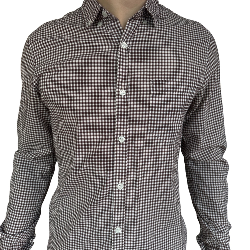TOPMAN Mens Long Sleeve Gingham Check Button Down Shirt Size S Brown White